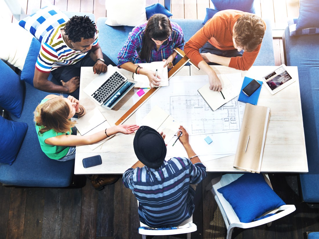 Productive team at desk